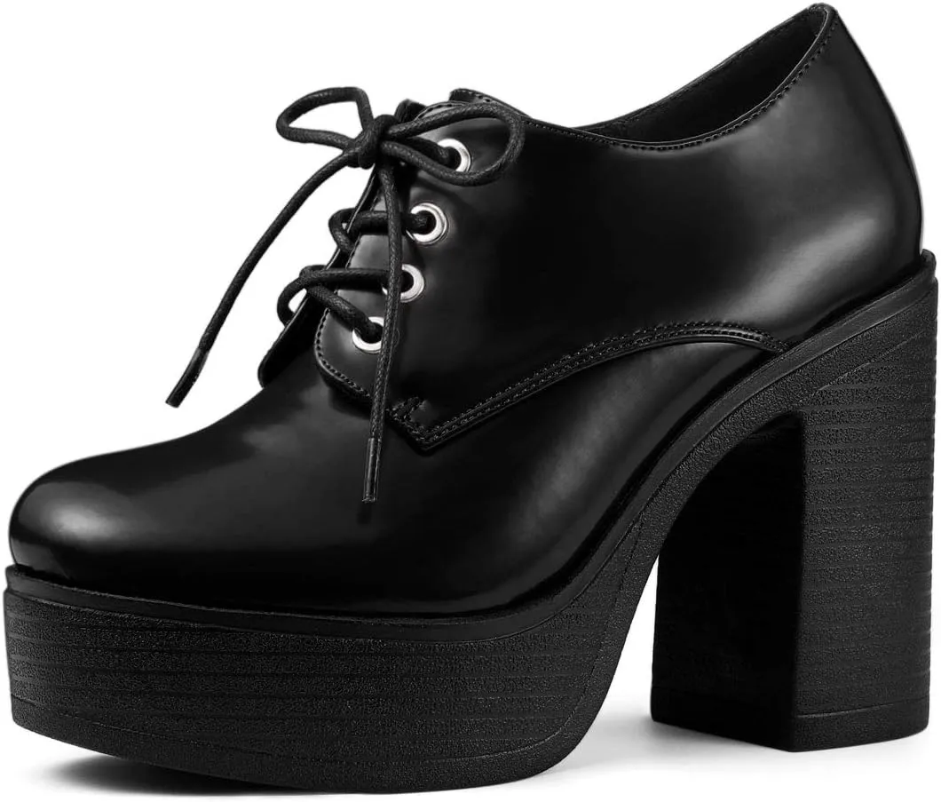 Allegra K Women's Platform Lace Up Chunky Heel Ankle Boots