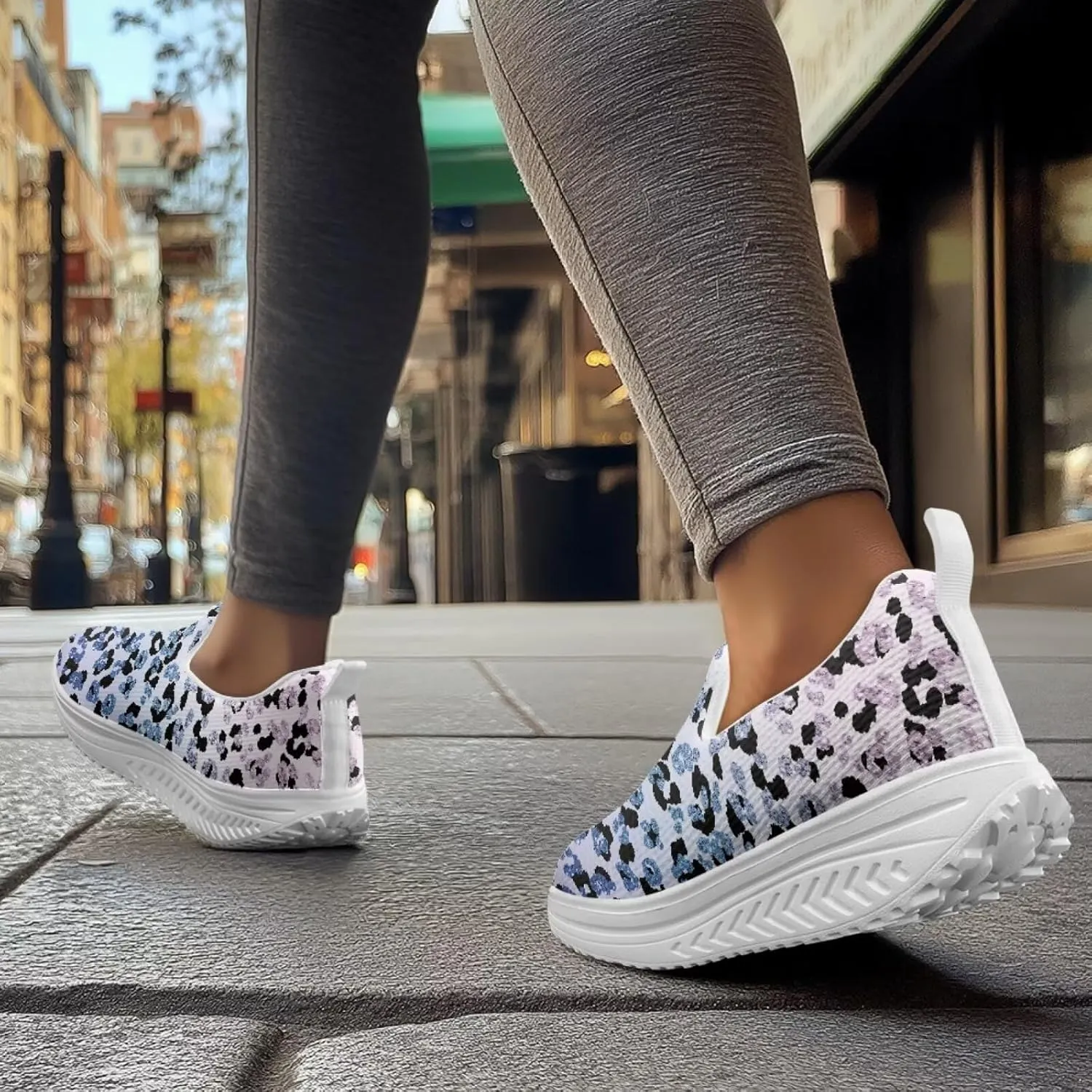 Binienty Womens Walking Sneakers Slip on Platform Loafers Comfy Lightwieght Rocking Shoes Outdoor Footwear