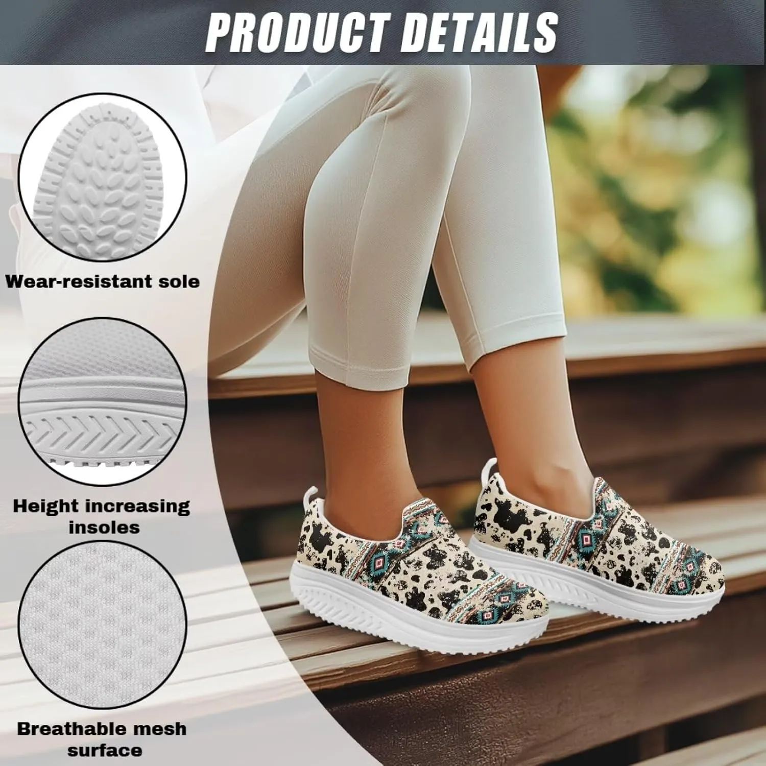Binienty Womens Walking Sneakers Slip on Platform Loafers Comfy Lightwieght Rocking Shoes Outdoor Footwear