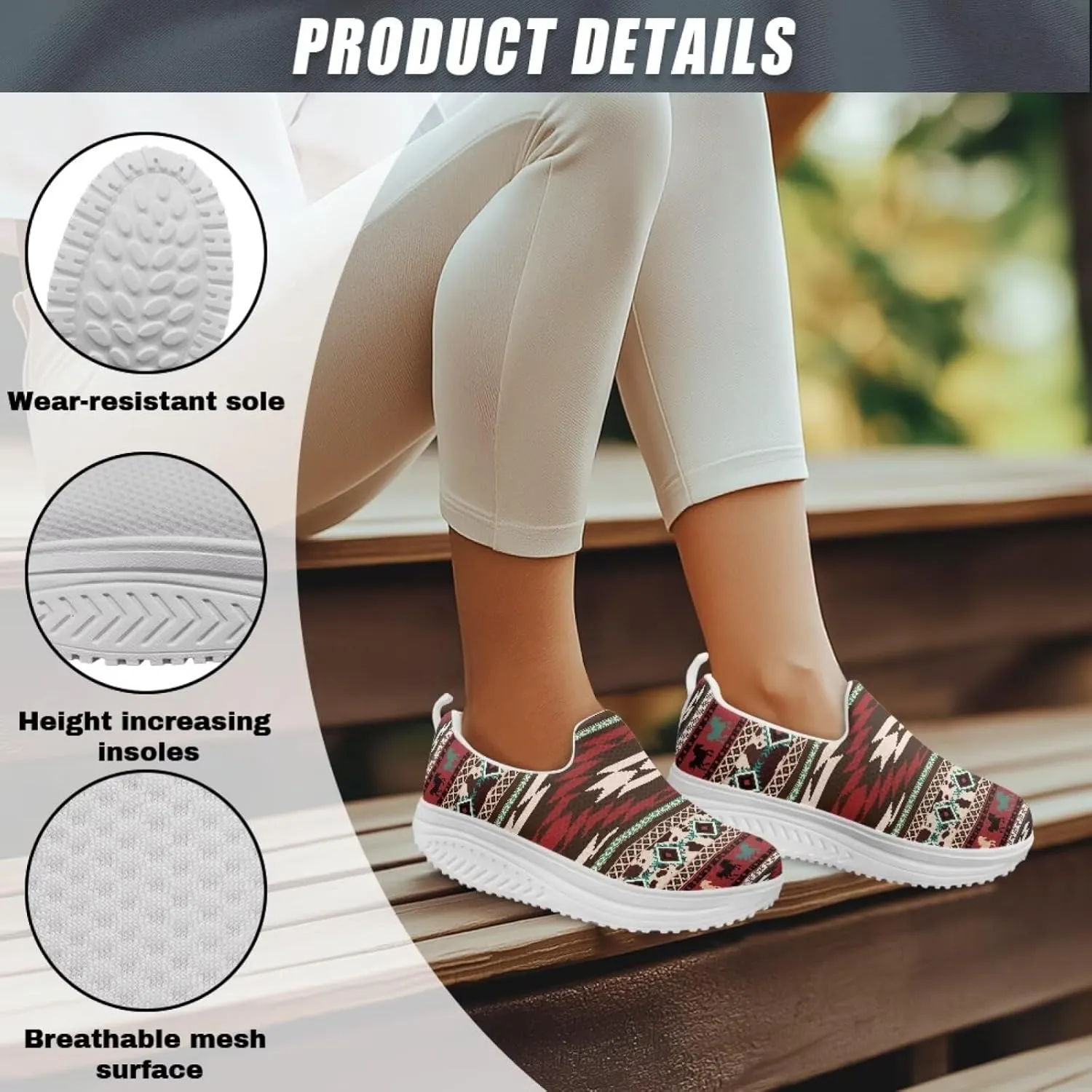 Binienty Womens Walking Sneakers Slip on Platform Loafers Comfy Lightwieght Rocking Shoes Outdoor Footwear