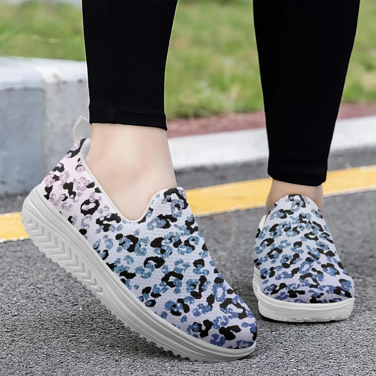 Binienty Womens Walking Sneakers Slip on Platform Loafers Comfy Lightwieght Rocking Shoes Outdoor Footwear