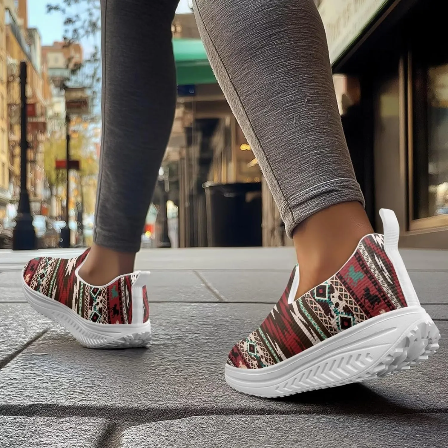 Binienty Womens Walking Sneakers Slip on Platform Loafers Comfy Lightwieght Rocking Shoes Outdoor Footwear