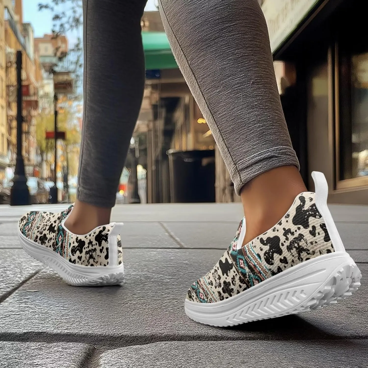 Binienty Womens Walking Sneakers Slip on Platform Loafers Comfy Lightwieght Rocking Shoes Outdoor Footwear