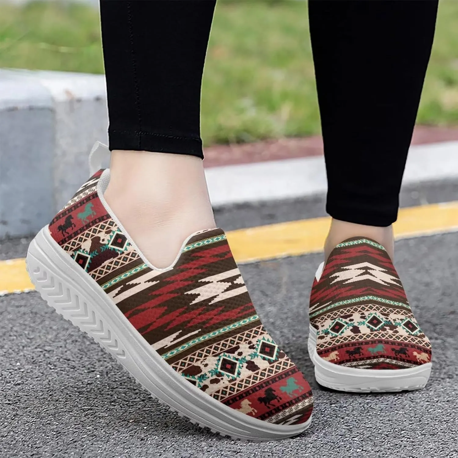 Binienty Womens Walking Sneakers Slip on Platform Loafers Comfy Lightwieght Rocking Shoes Outdoor Footwear