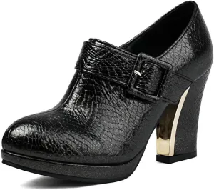 DINTAHA Womens Platform Chunky Heel Booties Block High Heeled Ankle Boots With Buckle