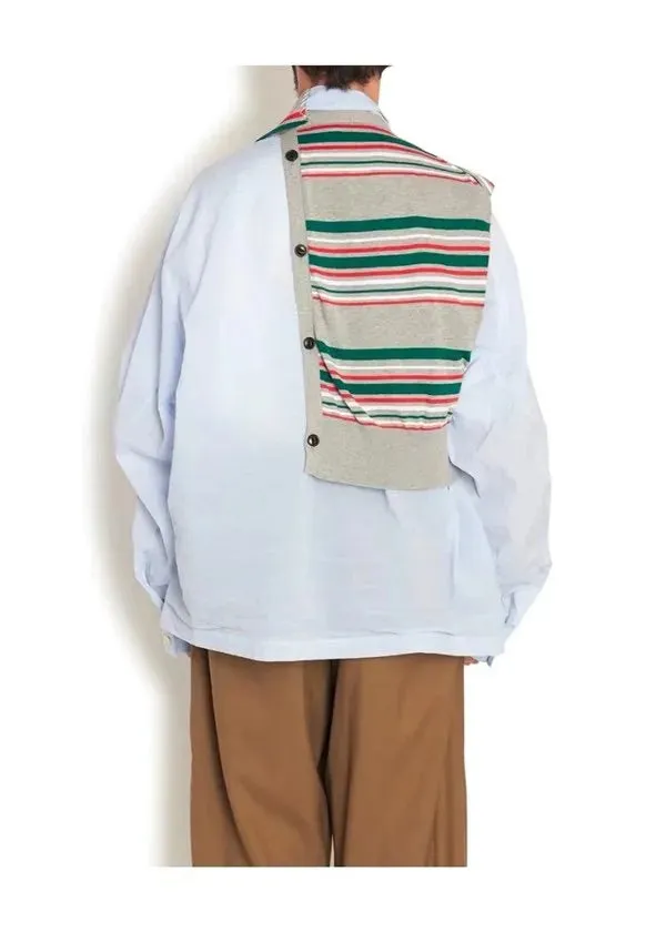 Japanese Casual Lapel Patchwork Color Blocking Long Sleeved Shirts