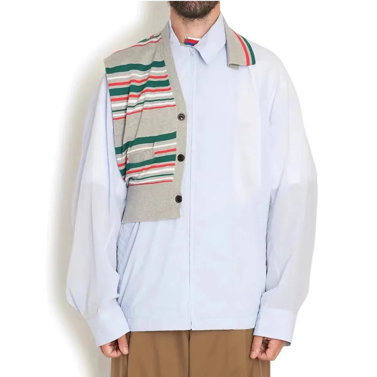 Japanese Casual Lapel Patchwork Color Blocking Long Sleeved Shirts