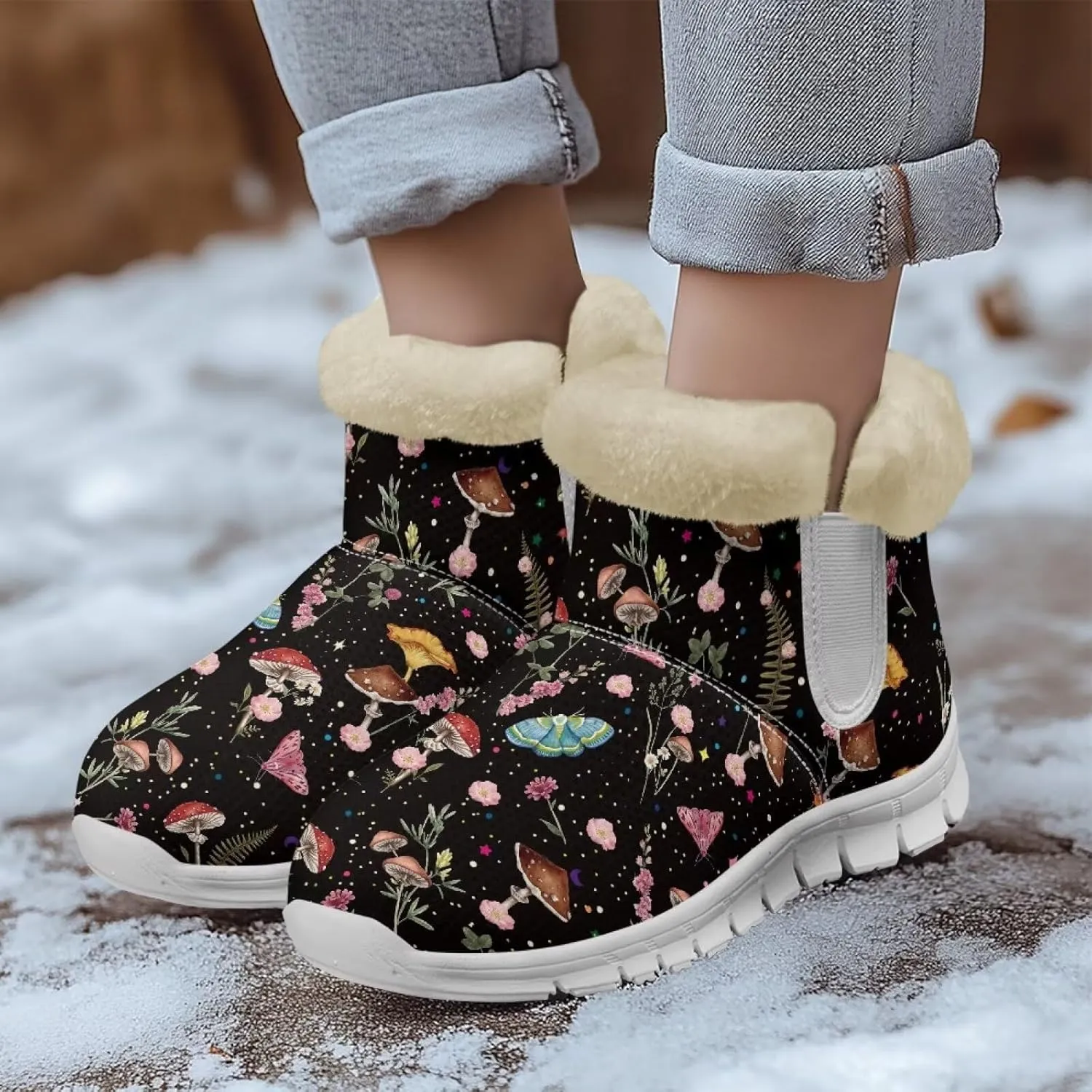 JoyLamoria Green Sea Turtle Winter Snow Boots for Women Anti Slip Warm Boots Fuzzy Fluffy Ankle Booties for Women Teens Cold Weather Walking Sneakers Boots