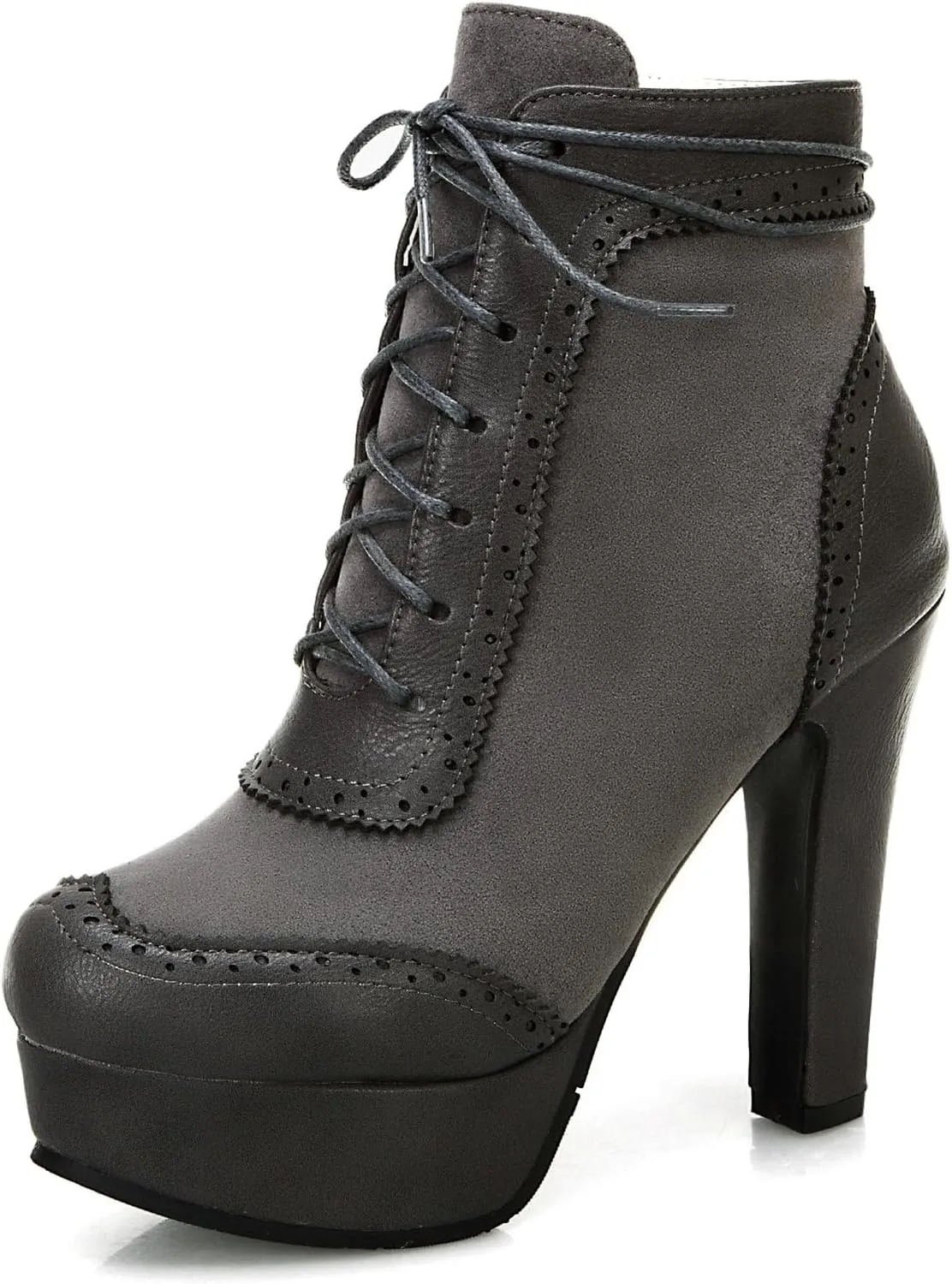 KiutSymo Womens Ankle Boots Platform Lace Up Heel Boots Gothic Punk Combat Boots Round Toe Chunky High Heel Booties Side Zipper Fall Short Boots