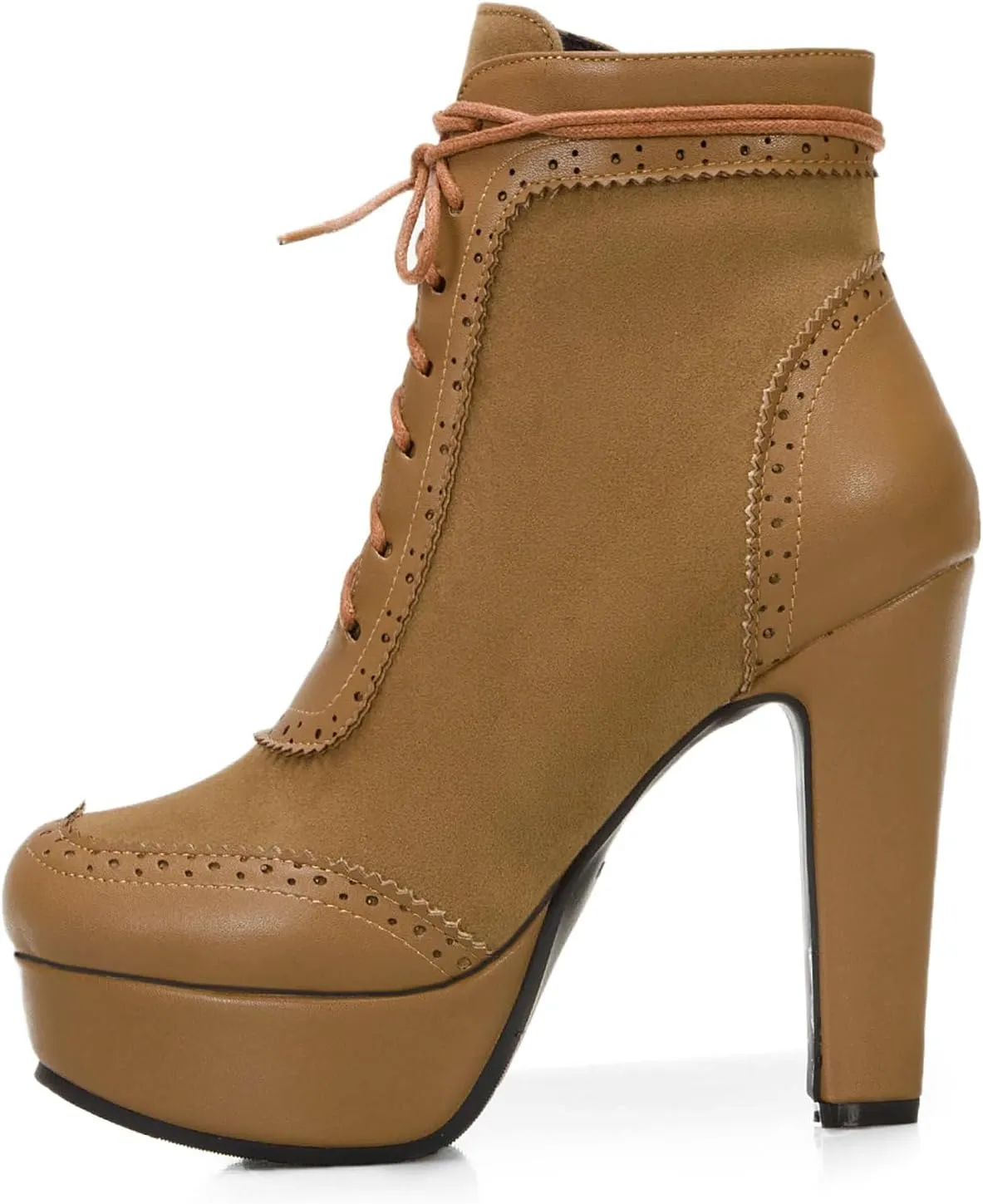 KiutSymo Womens Ankle Boots Platform Lace Up Heel Boots Gothic Punk Combat Boots Round Toe Chunky High Heel Booties Side Zipper Fall Short Boots