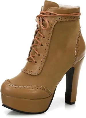 KiutSymo Womens Ankle Boots Platform Lace Up Heel Boots Gothic Punk Combat Boots Round Toe Chunky High Heel Booties Side Zipper Fall Short Boots