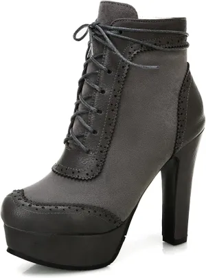 KiutSymo Womens Ankle Boots Platform Lace Up Heel Boots Gothic Punk Combat Boots Round Toe Chunky High Heel Booties Side Zipper Fall Short Boots