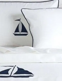 Luxe Nautique Bedding: Embroidered Sailboat Bedding