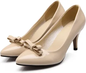 MOOMMO Sexy Pointed Toe Stiletto Heels Bow for Women Slip On Patent Leather Pumps Bow Knot Cute 3 Inch Mid Heel Dress Shoes Wedding Bridal Evening Party Stilettos Sandals Comfort Chic 4-11 M US