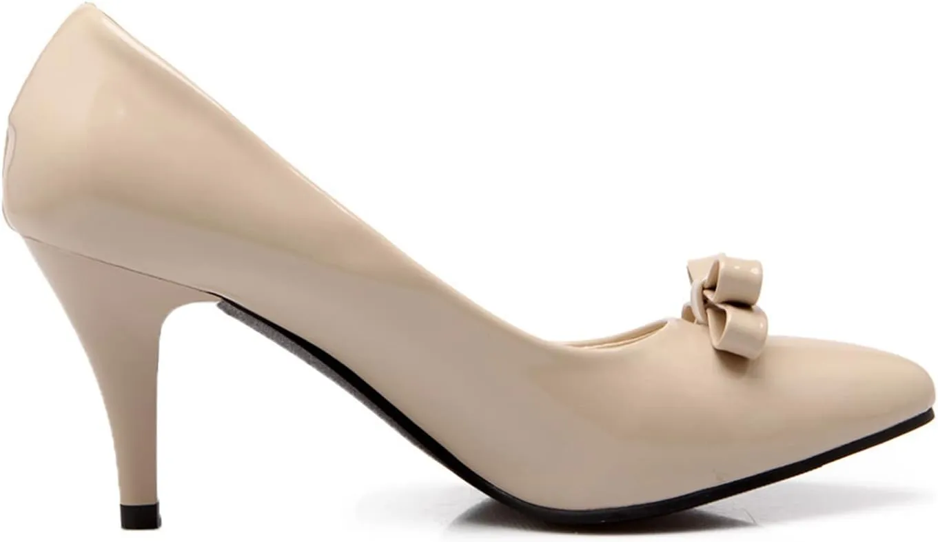 MOOMMO Sexy Pointed Toe Stiletto Heels Bow for Women Slip On Patent Leather Pumps Bow Knot Cute 3 Inch Mid Heel Dress Shoes Wedding Bridal Evening Party Stilettos Sandals Comfort Chic 4-11 M US