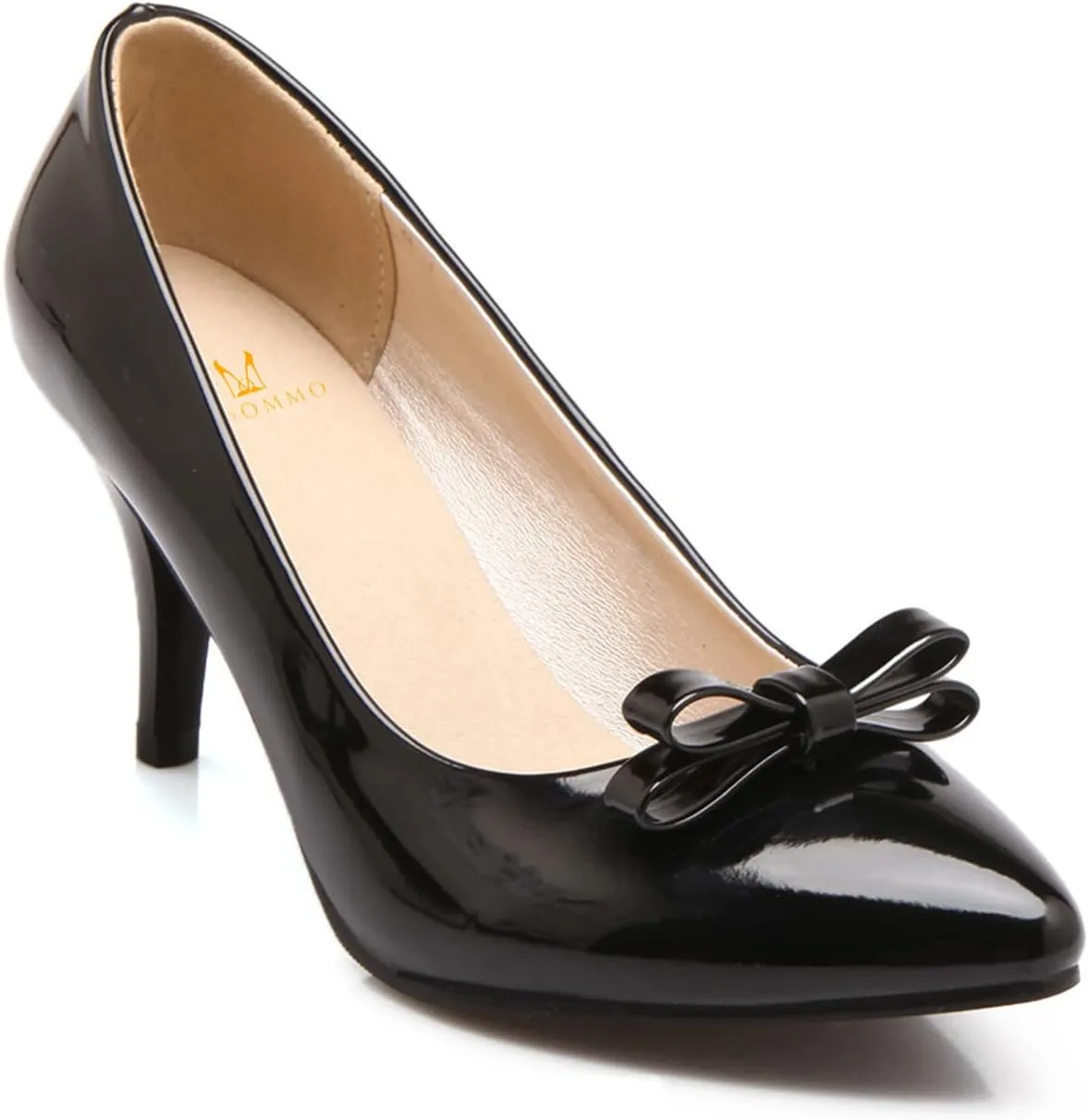 MOOMMO Sexy Pointed Toe Stiletto Heels Bow for Women Slip On Patent Leather Pumps Bow Knot Cute 3 Inch Mid Heel Dress Shoes Wedding Bridal Evening Party Stilettos Sandals Comfort Chic 4-11 M US