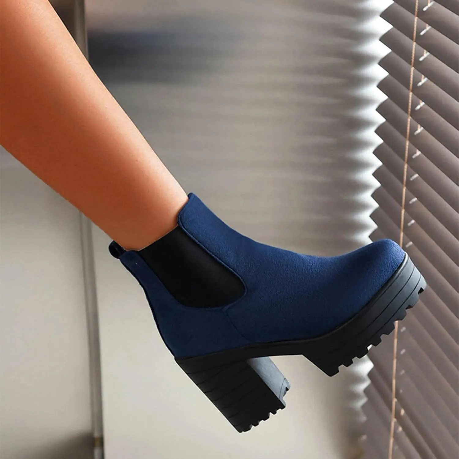 Platform Ankle Boots for Women,Womens Ankle Boots Elastic Chelsea Boots Round Toe Chunky Block Heel Booties Slip on Fall Short Boots Casual Comfortable Lug Sole Non Slip Walking Boots