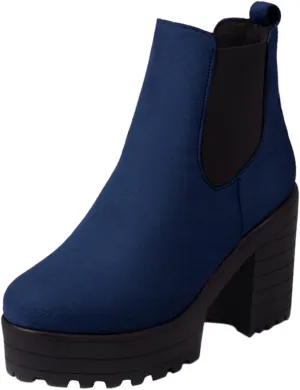 Platform Ankle Boots for Women,Womens Ankle Boots Elastic Chelsea Boots Round Toe Chunky Block Heel Booties Slip on Fall Short Boots Casual Comfortable Lug Sole Non Slip Walking Boots