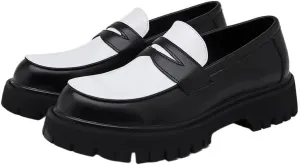 Shoes Men's Retro Thick-Soled Slip-on Loafers Fashionable Round-Toe Spliced ​​Oxford Shoes for Travel Shopping Driving Men Versatile Casual Shoes
