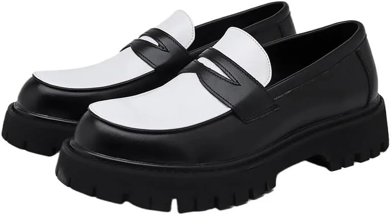 Shoes Men's Retro Thick-Soled Slip-on Loafers Fashionable Round-Toe Spliced ​​Oxford Shoes for Travel Shopping Driving Men Versatile Casual Shoes