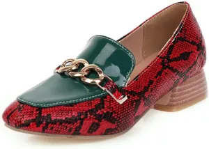 Women's Fashion Snakeskin Print Low Block Chunky Heel Shoes Square Closed Toe Patchwork Casual Loafers Office Formal Business Dress Pumps