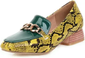 Women's Fashion Snakeskin Print Low Block Chunky Heel Shoes Square Closed Toe Patchwork Casual Loafers Office Formal Business Dress Pumps