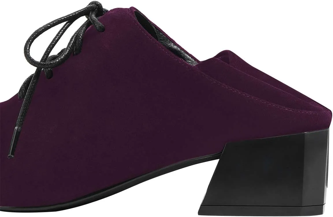 YDN Women Retro Lace Up Loafer Pumps Chunky Block Low Heel Cutout Square Closed Toe Patchwork Comfy Ladies Fall Shoes