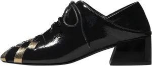 YDN Women Retro Lace Up Loafer Pumps Chunky Block Low Heel Cutout Square Closed Toe Patchwork Comfy Ladies Fall Shoes